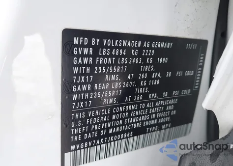 2018 Volkswagen Tiguan Limited 2.0T from USA, damaged, VIN WVGBV7AX7JK000965